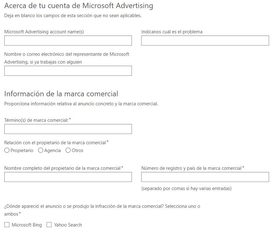 Formulario de Microsoft Ads.